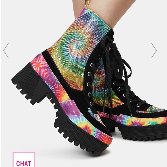 Shoes - Tie Dye Rhinestoned Combat Boot